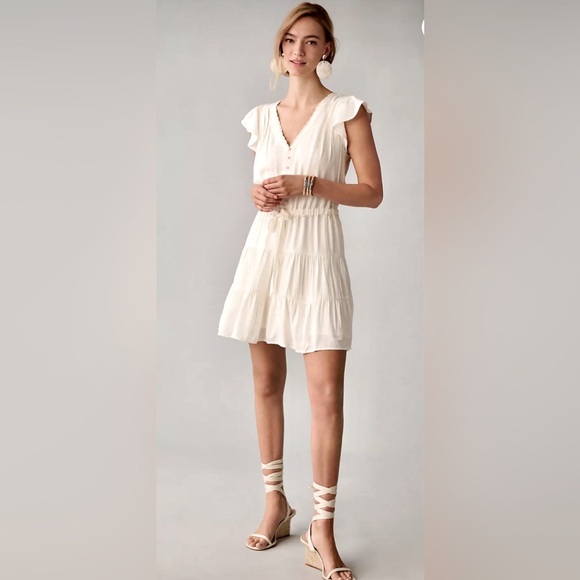 Paige Rosalee Drawstring Mini Dress w Flutter Sleeves & Scalloped V-neck - Picture 4 of 11